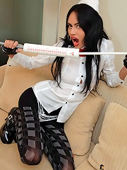 Asian tranny nurse readies her huge thermometer